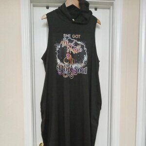 SHE GOT MAD HUSTLE AND A DOPE SOUL Graphic Print Long Hoodie Dress 1XL Black